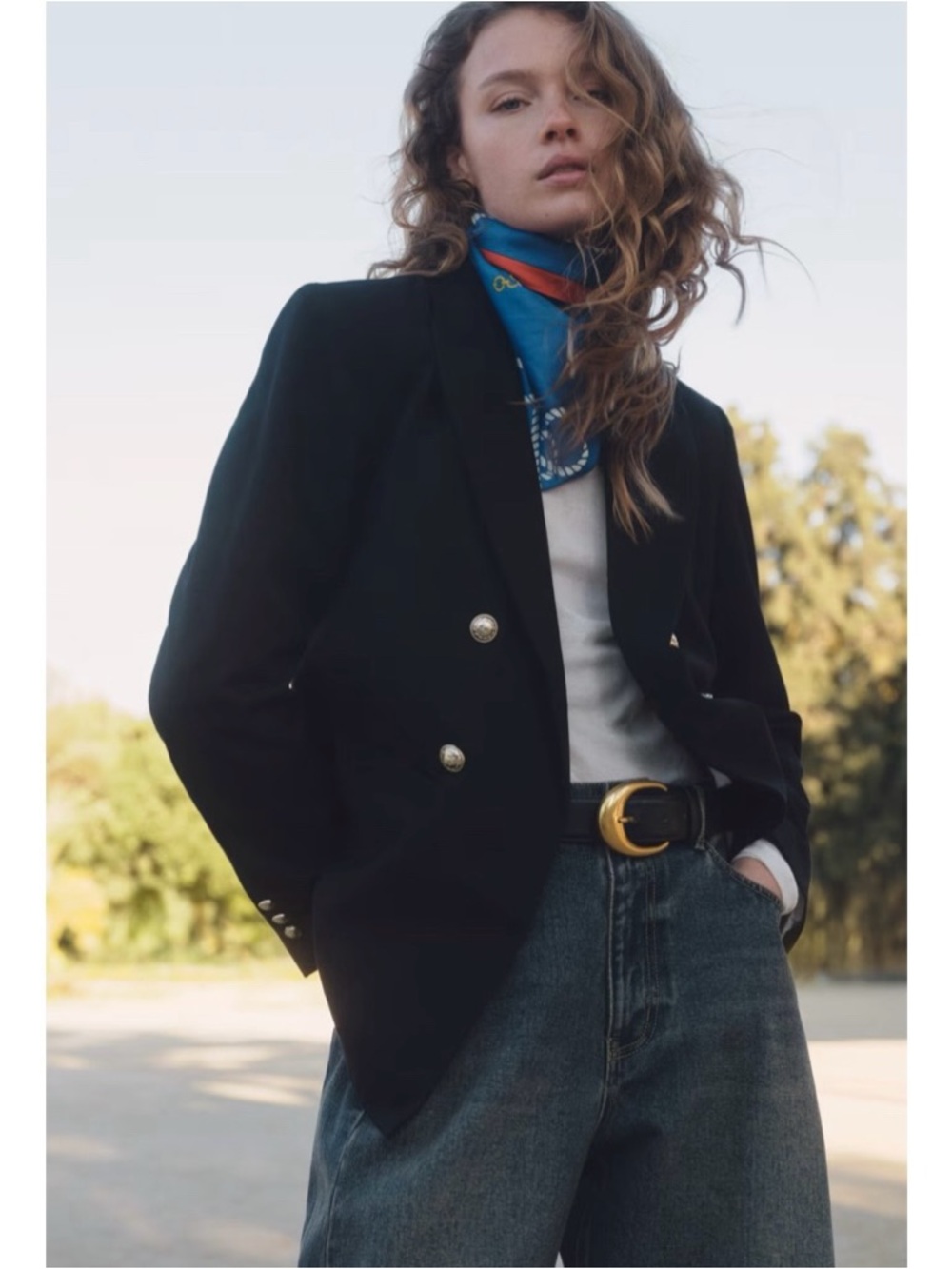 H&M Structured Double-breasted Blazer in Navy Blue Size Large